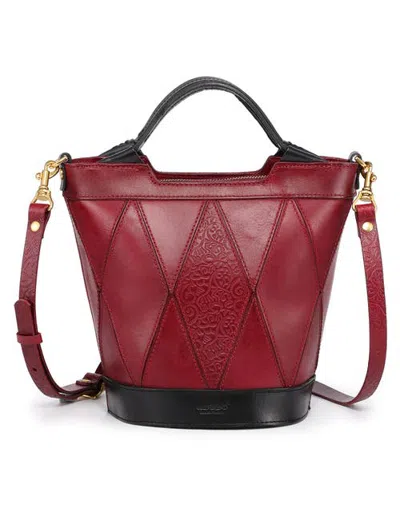 Old Trend Primrose Genuine Leather Embossed Mini Bucket Tote In Burgundy
