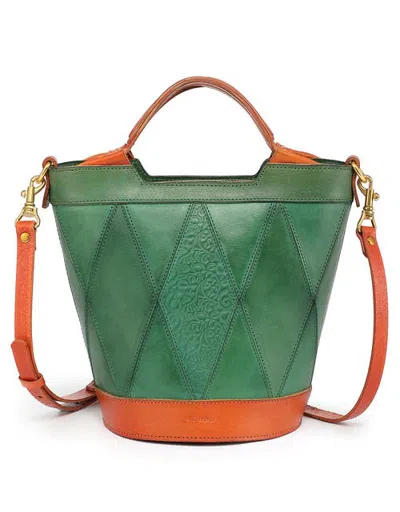 Old Trend Primrose Genuine Leather Embossed Mini Bucket Tote In Green