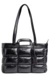 Old Trend Puff Clover Leather Tote Bag In Black