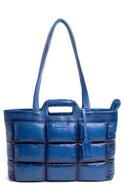 Old Trend Puff Clover Leather Tote Bag In Blue