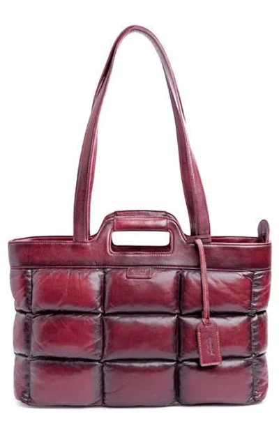Old Trend Puff Clover Leather Tote Bag In Burgundy