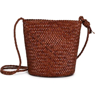 Old Trend Reed Genuine Leather Woven Barrel Crossbody Bag In Brown