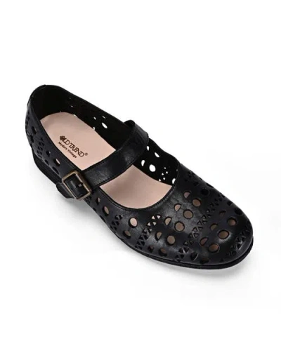 Old Trend Retro Genuine Leather Breathable Cutout Mary Jane Flat In Black