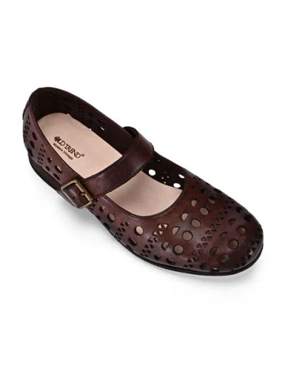 Old Trend Retro Genuine Leather Breathable Cutout Mary Jane Flat In Brown