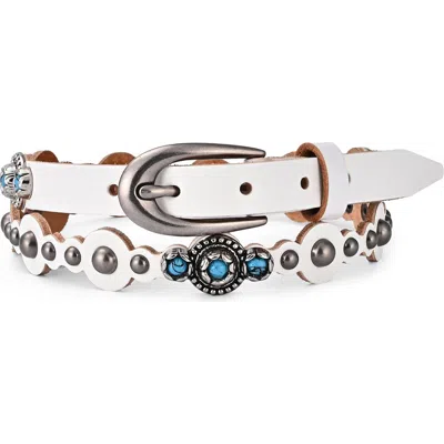 Old Trend Rosa Genuine Leather Embellished Vintage Inspired Belt In White