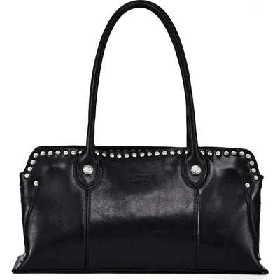 Old Trend Soul Genuine Leather Studded Structured Shoulder Bag In Black