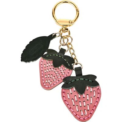 Old Trend Strawberry Genuine Leather Keychain Charm In Pink