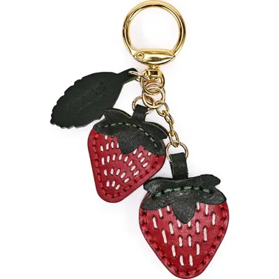 Old Trend Strawberry Genuine Leather Keychain Charm In Red