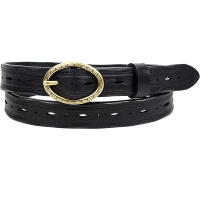 Old Trend Vintage Genuine Leather Perforated Classic Detail Belt In Black
