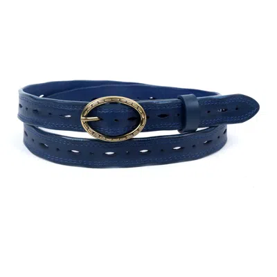 Old Trend Vintage Genuine Leather Perforated Classic Detail Belt In Blue