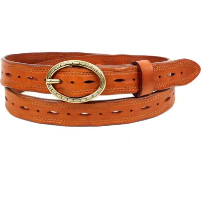Old Trend Vintage Genuine Leather Perforated Classic Detail Belt In Brown