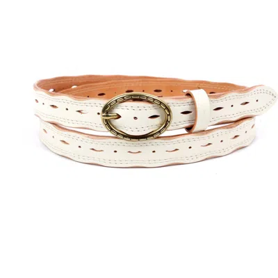 Old Trend Vintage Genuine Leather Perforated Classic Detail Belt In White
