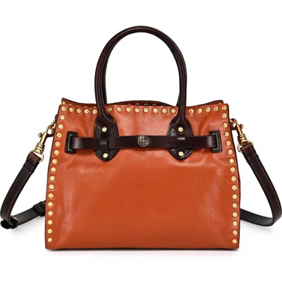 Old Trend Westland Genuine Leather Studded Mini Tote In Brown