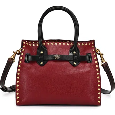 Old Trend Westland Genuine Leather Studded Mini Tote In Burgundy