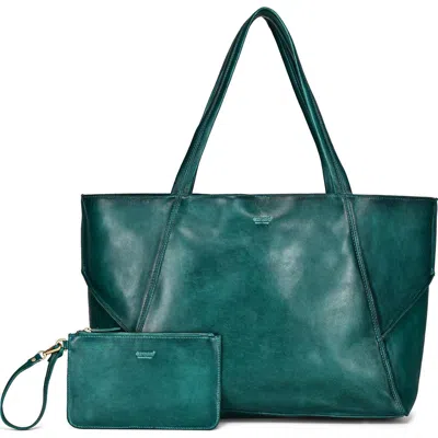 Old Trend Wishbone Oversized Leather Carryall Tote In Green