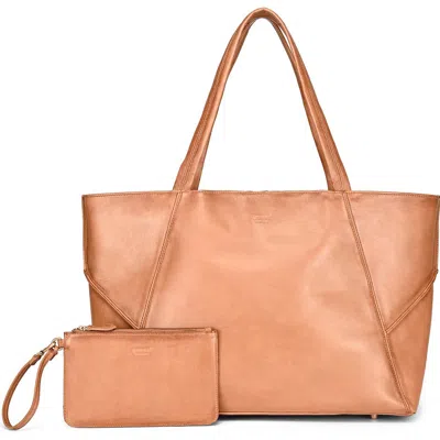 Old Trend Wishbone Oversized Leather Carryall Tote In Neutral