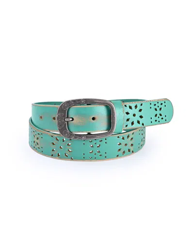 Old Trend Women's Blooming Crocus Leather Belt In Aqua