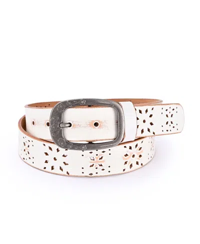 Old Trend Women's Blooming Crocus Leather Belt In White