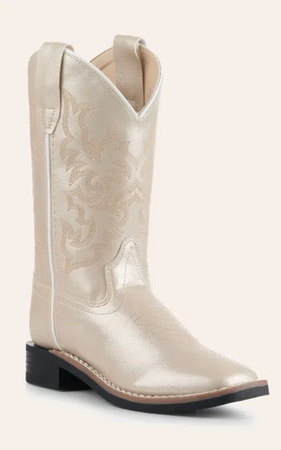 Old West Girls' Pearl Cream Faux Leather Wide Square Cowboy Boots In Neutral
