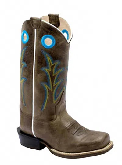 Old West Kid's Cactus Narrow Boot In Brown In Multi