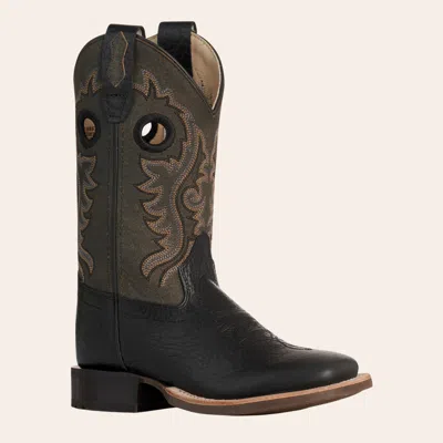 Old West Kids' Black & Charcoal Wide Square Toe Cowboy Boots