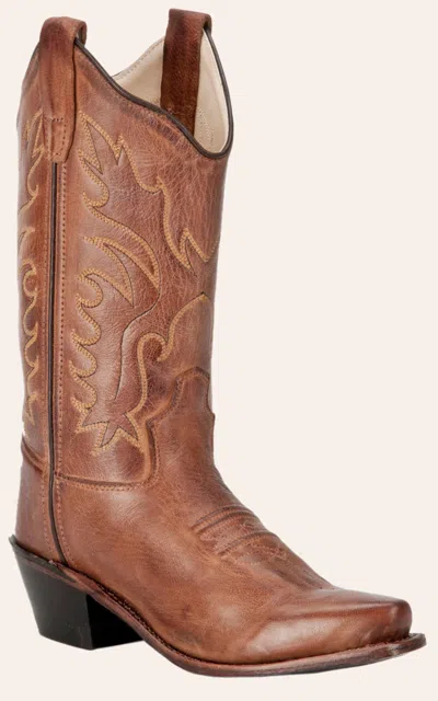 Old West Kids Classic Tan Mad Dog Snip Toe Cowboy Boots In Brown