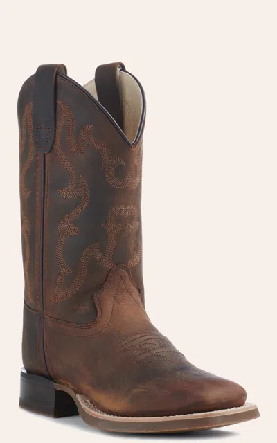 Old West Kids Distressed Brown Square Toe Boots In Multi