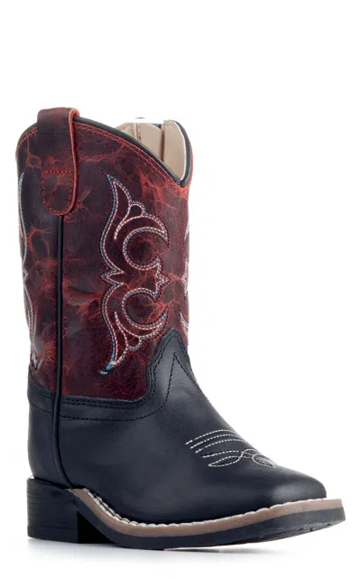 Old West Babies' Toddler Black And Burnt Red Wide Square Toe Cowboy Boots