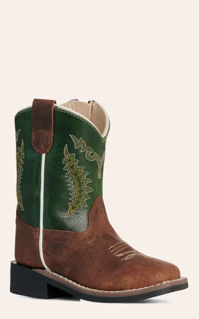 Old West Babies' Toddler Brown & Green Wide Square Toe Boots