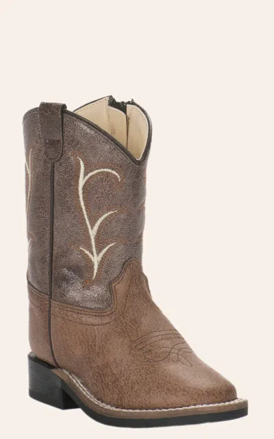Old West Babies' Toddler Tan And Brown Wide Square Toe Cowboy Boots