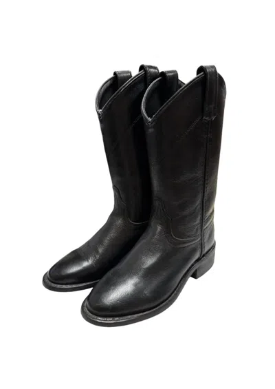 Old West Women's Leather Roper Style Cowboy Boots In Black