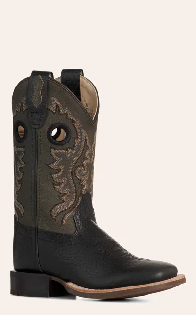 Old West Youth Black & Charcoal Wide Square Boots