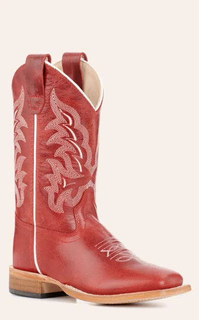 Old West Youth Dark Red Wide Square Toe Cowboy Boots