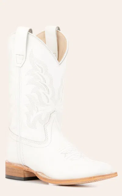 Old West Youth White Wide Square Toe Cowboy Boots