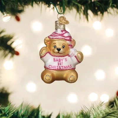 Old World Christmas Baby Girl's First Teddy Bear Hanging Figurine Ornament In Pink