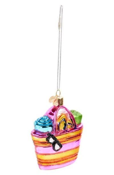 Old World Christmas Beach Bag Glass Ornament In Pink/yellow/orange