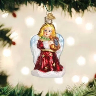 Old World Christmas Blown Glass Christmas Tree Red Angel Holding Lyre Hanging Figurine Ornament