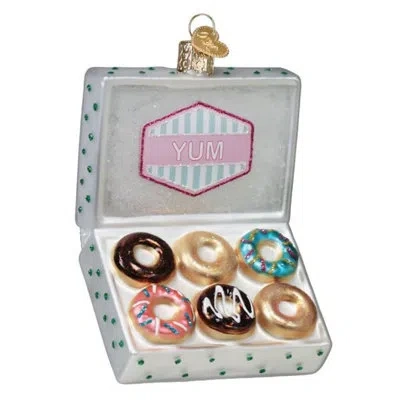 Old World Christmas Blown Glass Ornament For Christmas Tree, Box Of Donuts In Multicolored