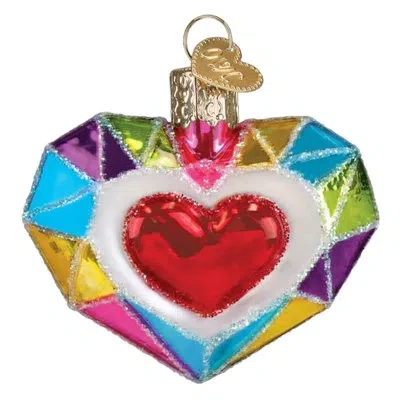 Old World Christmas Blown Glass Ornament For Christmas Tree, Faceted Heart In Multicolored