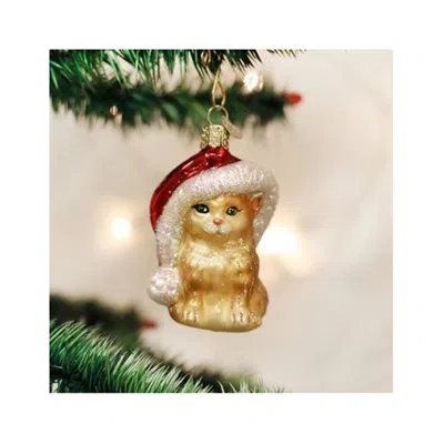 Old World Christmas Christmas Santa's Kitten Glass Blown Ornament Solid Hanging Figurine Ornament