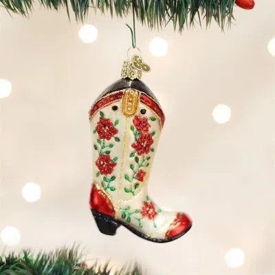 Old World Christmas Cowgirl Boot Hanging Figurine Ornament In Multi