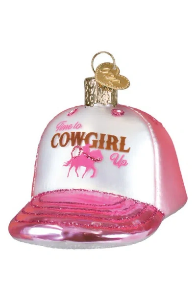 Old World Christmas Cowgirl Trucker Cap Glass Ornament In Pink