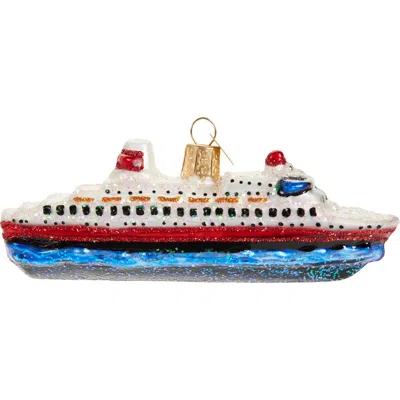 Old World Christmas Cruise Ship Glass Ornament In Blue
