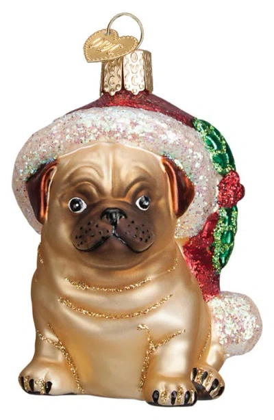 Old World Christmas Holly Hat Pug Glass Ornament In Multi