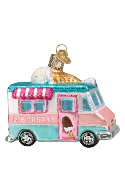 Old World Christmas Ice Cream Truck Glass Ornament In Pink/light Blue