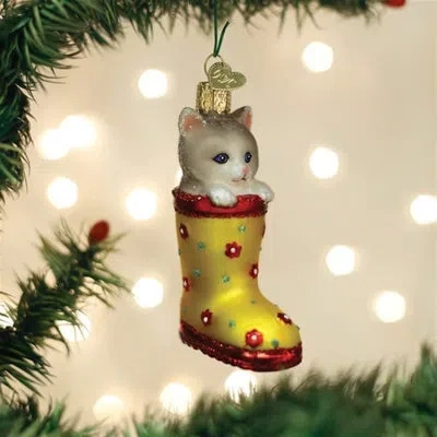 Old World Christmas Kitten In Rain Boot Hanging Figurine Ornament