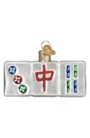 Old World Christmas Mahjong Tile Glass Ornament In White/blue/red