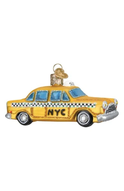 Old World Christmas Nyc Taxi Glass Ornament In Yellow/blue