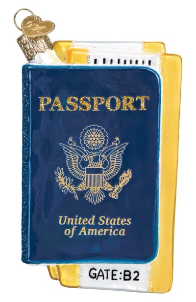 Old World Christmas Passport Glass Ornament In Blue/black/gold