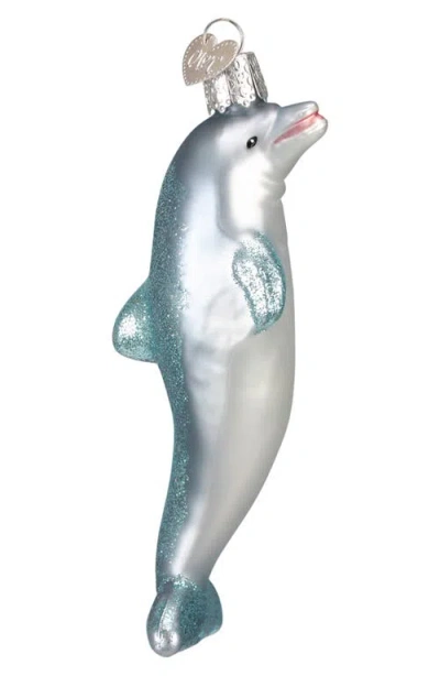 Old World Christmas Playful Dolphin Glass Ornament In Silver